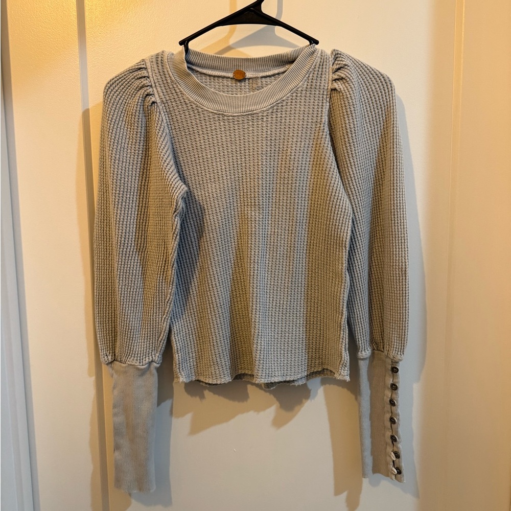Lite blue/grey FP  Waffle Knit Women's Top